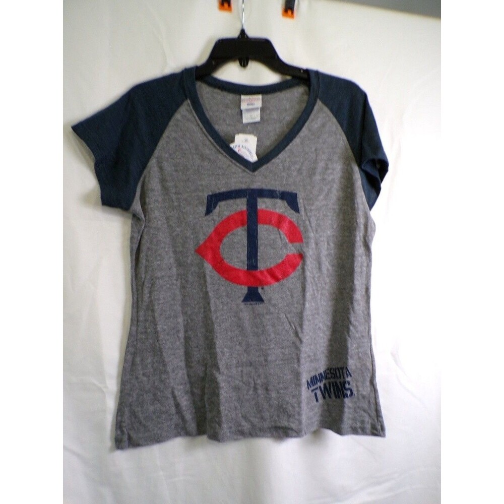 Minnesota Twins Women's V-Neck T-Shirt M Canvas Lifestyle Gray TC Logo